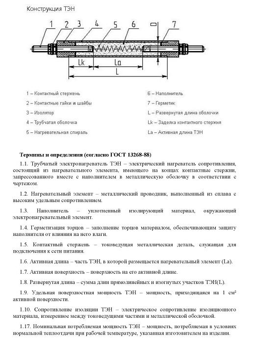 Схема для Элек. ТЭН 190А10/1,0 Т Ф4 220В (м/о 115мм) возд.шц.нерж.