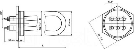 Схема для Элек. ТЭН (блок) СЭВ-18 (180 В 13/6,0 Р 380) G 2 ½ 75мм